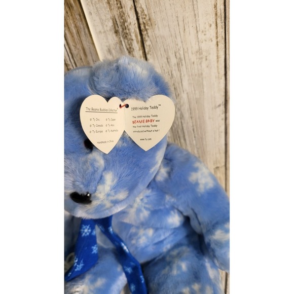 RARE! Ty Original Beanie Buddies Collection 14' Angel Peace Blue Bear w/errors - Picture 10 of 16